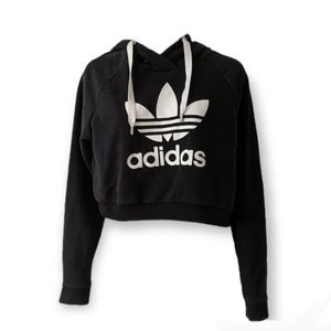Adidas Logo Black Cropped Hoodie Sweatshirt Small